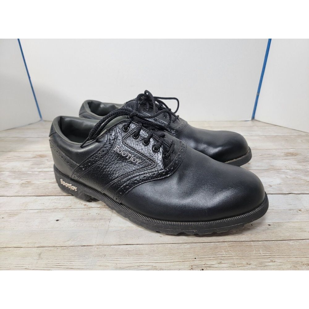 Mens FootJoy Size 8.5M Lace Up Saddle Spike Golf Shoes 45534 Black